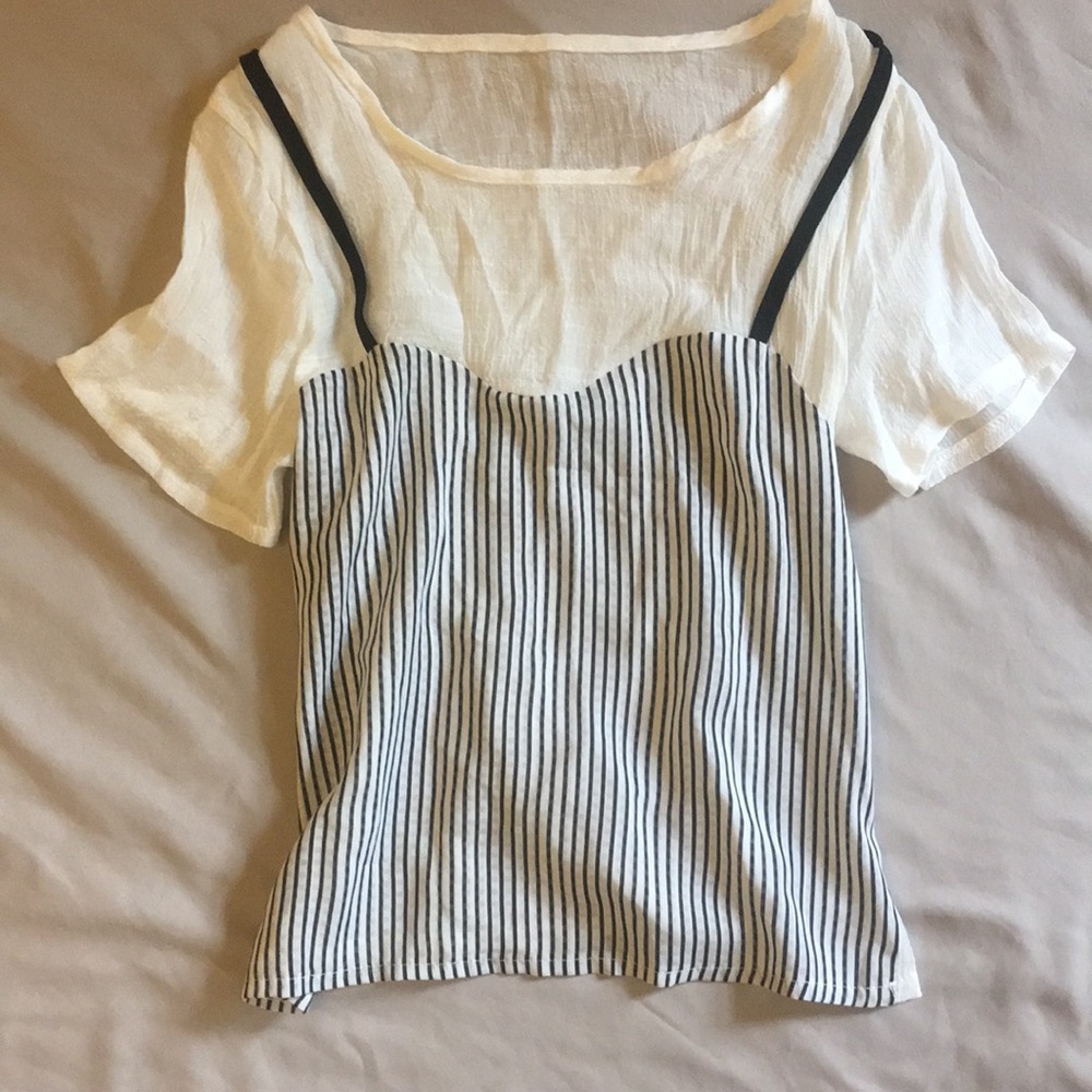 Flowy white faux layered t shirt